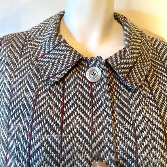 R-Q-T SZ L Gray Herringbone Tweed Wool Blend Coat Preppy Classic Essential - Picture 4 of 9